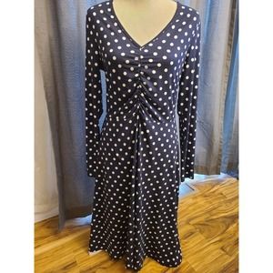 EUC Studio B by Bobeau Navy Blue Polka Dot Long Sleeve Dress Size S